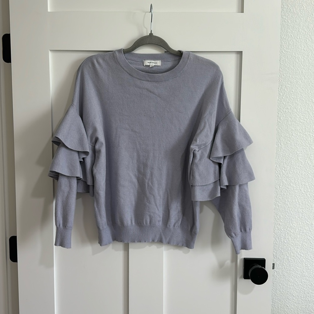 Kayla's Armoire Women's M/L Tiered Ruffle Sleeve Pullover Sweater Gray  Preppy